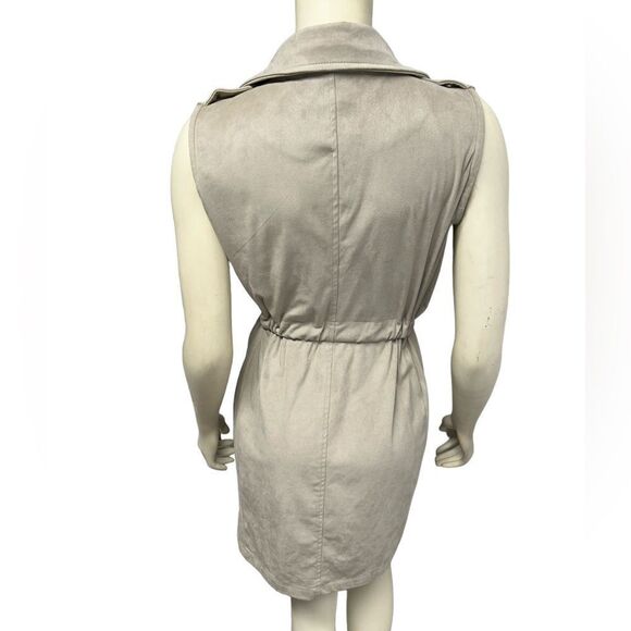 Kendall & Kylie Suede Sleeveless Robe Sweater Soft Tan Long Sweater Vest Belted - Picture 4 of 14